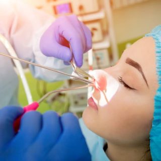 Illustration showing sinus surgery procedure for treating nasal polyps