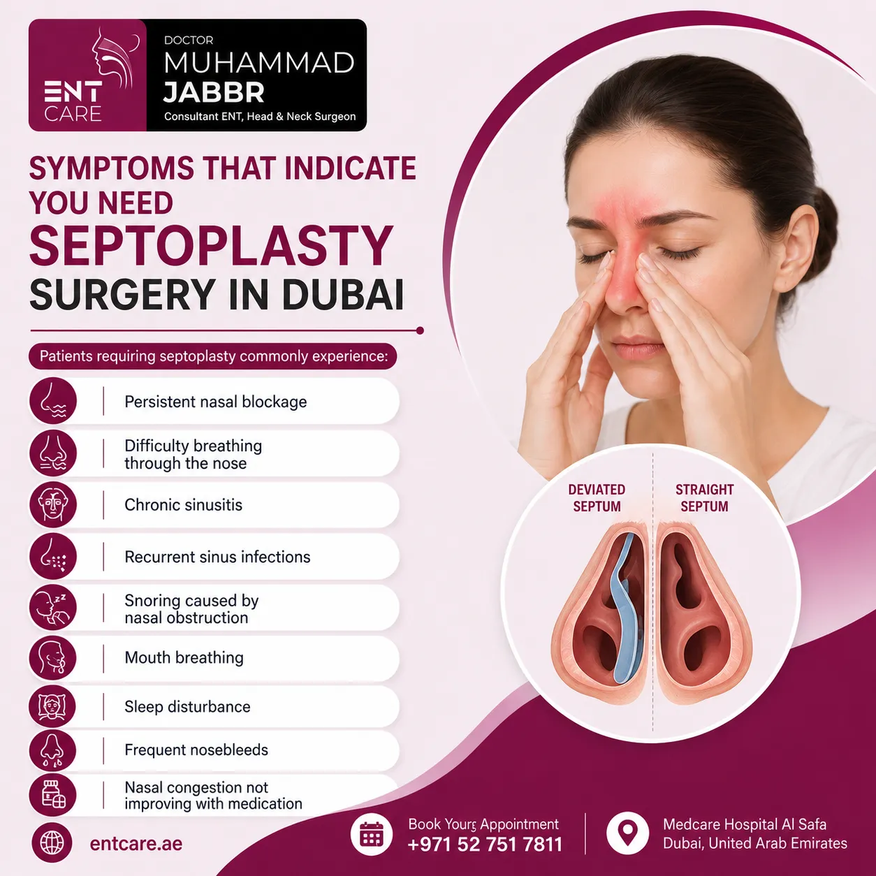 Symptoms that indicate you need septoplasty surgery in Dubai