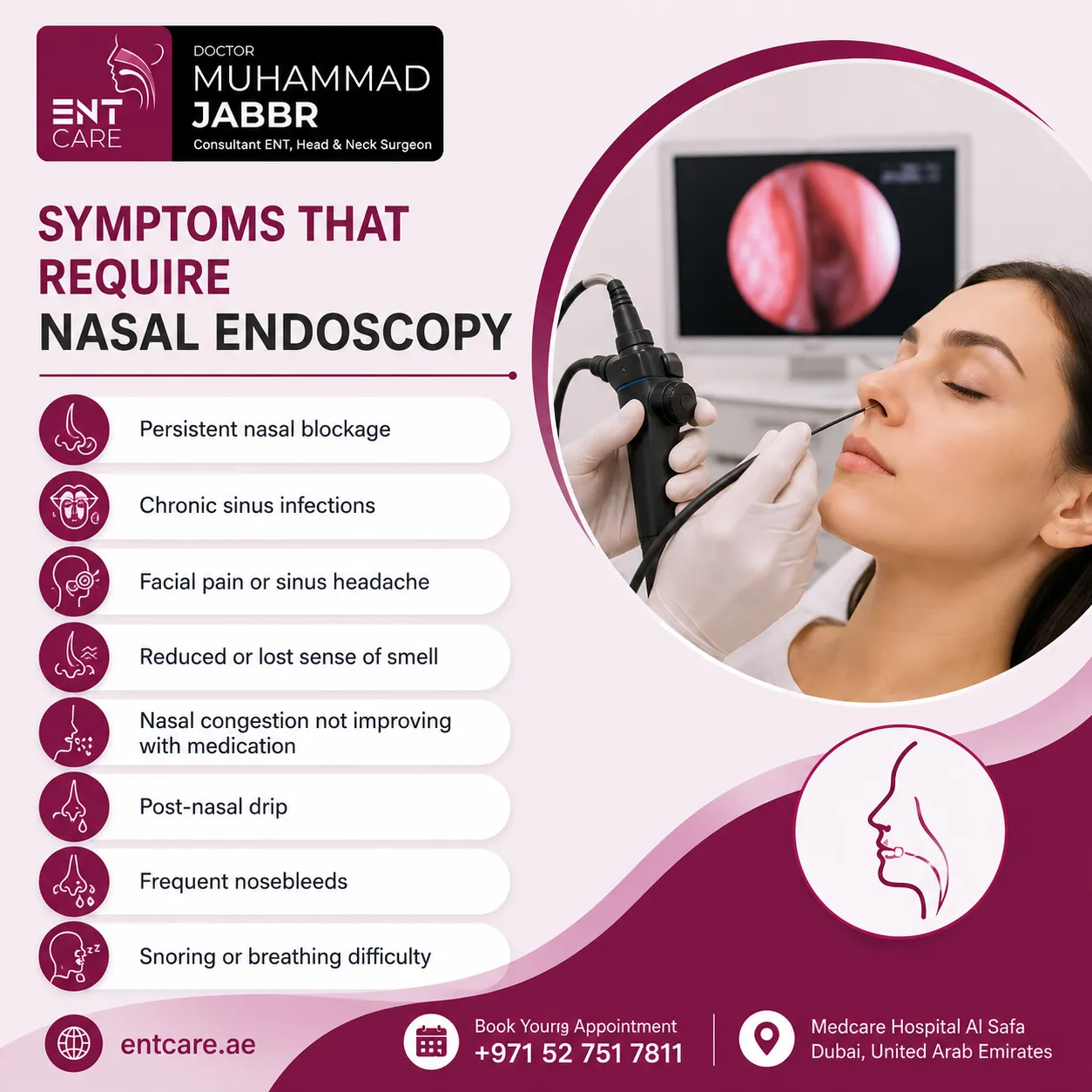 Symptoms that require nasal endoscopy in Dubai