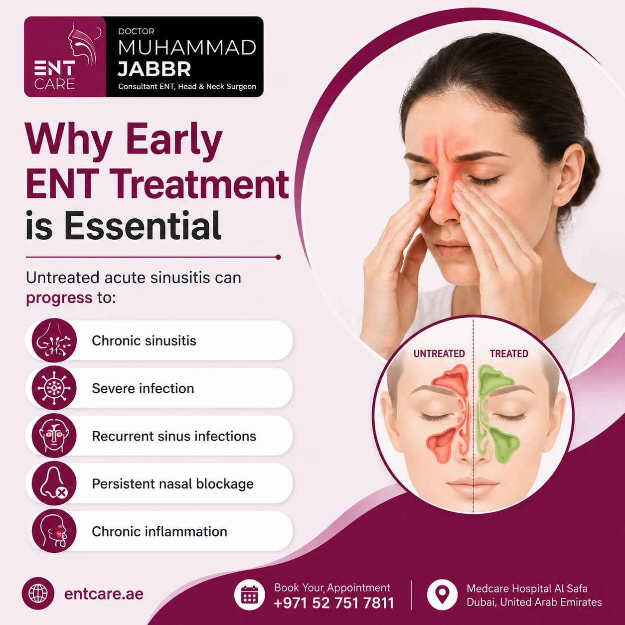 Why early ENT treatment is essential for acute sinusitis in Dubai